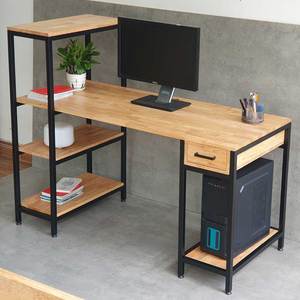 Rubber Wood <b>Computer</b> <b>Desk</b> with Integrated Shelves and Drawers Iron Frame for Home Office-COD68049 - Product Image 2