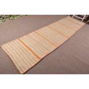 Tapis turc vintage 2,9x10,3 pieds, tapis persan en laine blanche Kilim - Product Image 2