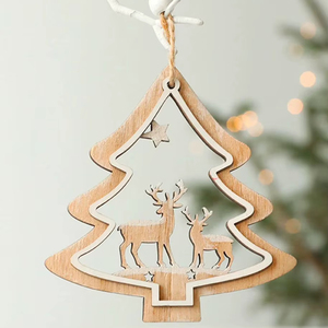 Ornements suspendus de Noël en bois rustiques avec des motifs de vacances parfaits pour la décoration d'arbre et de salon - Product Image 1