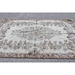 Vintage Rug, 5.5x9 ft Large Rug, <b>Brown</b> White <b>Wool</b> Rug - Product Image 3