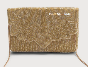 Flap <b>Clutch</b> <b>Bag</b> with Hand Bead Stone and <b>Pearl</b> Embroidery Suede Material Vintage Lady Style for Brides Wedding Party Wear - Product Image 6