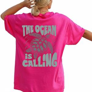 T-shirt rose pour homme Ocean Is Calling, 100% coton tricoté, manches courtes d'été, respirant, anti-UV, streetwear décontracté, tendance - Product Image 1