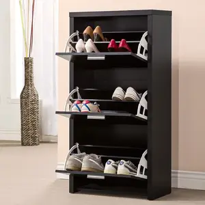 Diego shoe cabinet made of solid teak wood with 3 drawers and black finish.