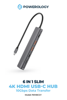 Câble de transfert de données haute vitesse Powerology 6-en-1 Slim 4K en alliage d'aluminium USB-C/RS232 Série 10 Gbit/s pour ordinateur iOS et batterie externe