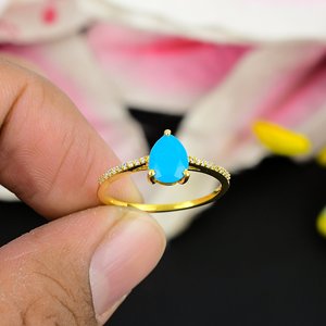 925 argent Sterling poire coupe Turquoise bague Vintage plaqué or nouveauté pierre précieuse naturelle pour la fête bijoux de luxe - Product Image 1