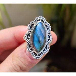 Handmade Boho Hippie Women's Sterling Silver <b>Ring</b> Natural Labradorite Gemstone Inlay <b>Statement</b> Gift for Her - Product Image 5