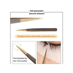 Pince à épiler professionnelle pour extensions de cils en acier inoxydable noir plaqué or, personnalisable avec logo, haute qualité, pour volume et pointe fine - Product Image 6