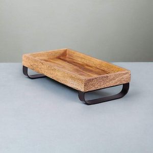 Fourniture en gros de plateau en bois fait main avec pied en métal plateau décoratif en bois pour la maison et l'hôtel de fournisseur indien - Product Image 3