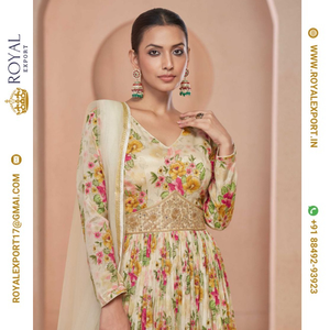 Lancement de Blissful Floral Print Work Anarkali Suit Heavy Party Wear Collections Wholesaler Par Royal Export In Surat Gujarat - Product Image 5