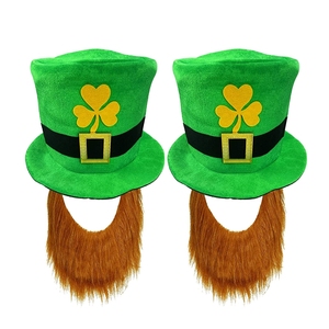 Haiwin ปาร์ตี้เซนต์แพทริคปาร์ตี้หมวกแชมร็อค,อุปกรณ์เสริมสำหรับวันเซนต์แพทริคหมวกปีกโชคดีมีเครา - Product Image 2