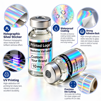 Étiquette autocollante personnalisée pour flacon en verre, holographique argentée, étiquettes de bouteille autocollantes, étanches, imprimées sur mesure, étiquette de flacon de médicament ODM
