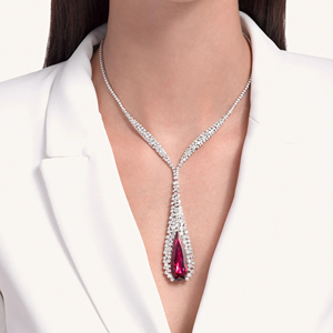 Luxury Ruby Red Teardrop Pendant <b>Necklace</b> for Women White Gold Plated CZ Diamond Y <b>Necklace</b> Bridal <b>Statement</b> Jewelry - Product Image 3