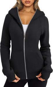Sweat-shirt à capuche zippé décontracté pour femme, 100% coton, sport, automne, hiver - Product Image 4