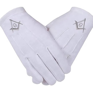 Guantes Masónicos Personalizados Blancos con Logotipo Bordado de Compás y Escuadra, Guantes de Algodón, Guantes Masónicos - Product Image 1