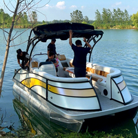 Aluminium-Pontonboot mit Doppeldeck, Luxus-Sofa, Bimini-Verdeck und Trailer für Angeln, Passagiertransport, See-Freizeitaktivitäten und Wassersport mit Außenbordmotor
