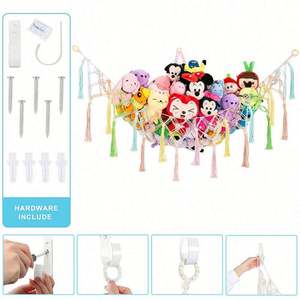 Hamaca para Peluches, Organizador de Juguetes para Guardería, Colgante, con Borlas, Estilo Boho, Grande, de Malla, para Esquina - Product Image 3