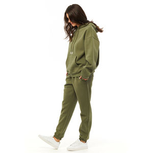 Chándal de lana de algodón transpirable de alta calidad para mujer, conjunto de chándal de gran tamaño de dos piezas con logotipo personalizado para mujer, para invierno - Product Image 2