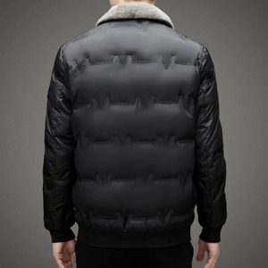 Mens Casual Winter Jacket with Stand Fur Collar Cotton Blend Warm Coat for Mature Wear Front Logo Design - Product Image 5