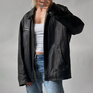 Chaquetas informales de talla grande para mujer, cálidas de invierno, sueltas, lisas, de piel de oveja auténtica, de talla grande, de Cuero 100% - Product Image 1