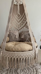 Nouveau design Macramé chaise balançoire suspendue intérieur extérieur Style Boho tissé à la main grande chaise de patio suspendue balançoire pour le jardin - Product Image 2