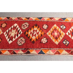 Alfombra Pequeña Vintage de 2.6x12.2 pies, Alfombra Geométrica Marrón Naranja - Product Image 3