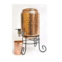 Distributeur d'eau en cuivre pur et fait à la main 100% avec robinet en verre et eau Réservoir d'eau en cuivre martelé 5L Matki Ayurvedic Health Benefit