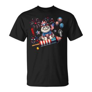 Camiseta con diseño de gato Ragdoll montado en una petardo y bandera de Estados Unidos, fuegos artificiales del 4 de julio - Product Image 1