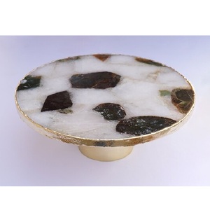 American Style Natural Agate Round Shape Cake Platter Single Tear Cake Stand Cake Server Steel Cheese Set - Product Image 3