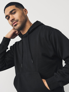 เสื้อมีฮู้ดแขนยาวเข้ารูปสำหรับผู้ชาย, เสื้อมีฮู้ดผ้าฝ้ายเนื้อนุ่มระบายอากาศได้ดีมีสีดำลำลอง - Product Image 3