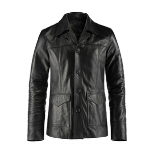 Manteau en cuir mi-long pour homme, hiver, doublure polaire, grand col, style costume, fourrure - Product Image 2