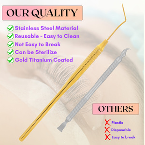 Bulk dual sided nonslip lash Volume Lifting <b>tool</b> stainless steel 45 degree pointed tip circular grooves nonslip grip reusable - Product Image 6