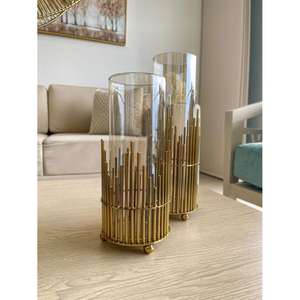 Soporte de vela dorado de mesa, soporte de Pilar, venta al por mayor, soporte de tarro de vela de vidrio perfumado, linternas decorativas para decoración de boda - Product Image 6