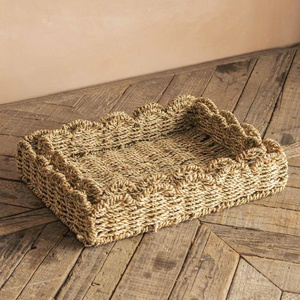 ถาดสานมือลายสแกลลอปจากหญ้าทะเล ดีไซน์หรูหรา ให้พื้นผิวธรรมชาติ เหมาะสำหรับตกแต่งบ้านและจัดโต๊ะ - Product Image 2