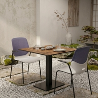 Table à manger oblongue en bois massif moderne ARSU avec base en métal et chaises à dossier perforé, ensemble de mobilier de restaurant 2 places, pour écoles, hôtels, centres commerciaux