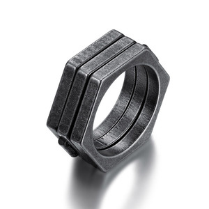 mens jewelry stainless steel black hexagon <b>ring</b> for <b>man</b> - Product Image 4