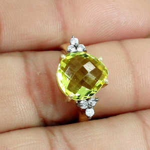 แหวนเงินสเตอร์ลิง92.5พร้อมเลมอนควอตซ์และเพทายลูกบาศก์ (CZ) รูปหัวใจ12X12มม. อัญมณีหลวมสง่างาม - Product Image 6