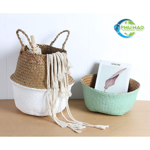 PANIERS DE VENTRE DE MER DE GRANDE CAPACITÉ Panier de paille parfait pour le rangement des couvertures, des serviettes et des jouets, fabriqués à la main et écologiques - Product Image 2