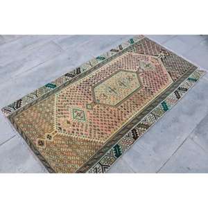 Alfombra vintage de 3.2x5.9 pies, alfombra turca, alfombra marrón con lunares de lana - Product Image 3