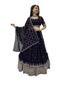 Costume de mariage indien traditionnel Georgette Lehenga Choli semi-cousu pour femmes pour les fêtes d'été et d'hiver inspiré pour les adultes - Product Image 1