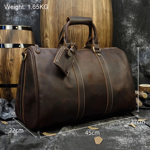 Bolsa de cuero de grano superior de alta calidad, bolsa de lona de gran capacidad, bolsa de viaje de cuero genuino personalizada marrón con asa duradera - Product Image 6