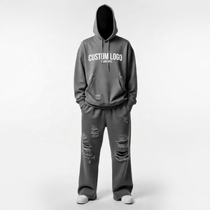 Streetwear pour hommes survêtement survêtement survêtement à fermeture éclair pour hommes deux pièces Jogger Flare ensembles de pantalons baggy ensemble de survêtement - Product Image 5