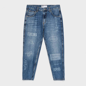 TRADE MFG Venta al por mayor Oem 100% algodón para hombre Pantalones de mezclilla de corte suelto Moda Láser Imprimir Jeans rectos Cintura media Tallas grandes Moda - Product Image 3