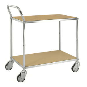 ESD Wood Plastic Rubber Steel Industrial <b>Trolley</b> 2 Shelves Four-Wheel Solid Basket Trucks for Storage <b>Tools</b> OEM Customizable - Product Image 1