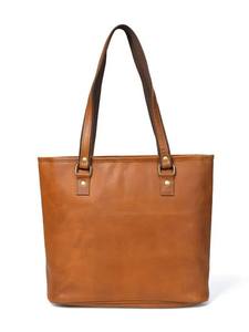 Sac à main vintage en cuir marron clair à deux anses pour femme, grand sac de travail, fermeture éclair, cuir véritable durable, sac de transport - Product Image 4