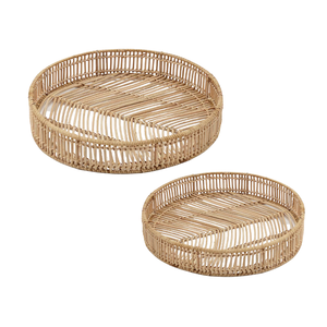 BANDEJA DE SERVICIO DE RATÁN TEJIDA Hecha A Mano con Amuleto Rústico Perfecto para Comedor, Sala de Estar y Decoración de Cocina - Product Image 1