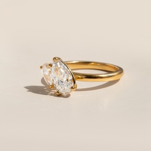 11x7mm coupe poire et 8x6mm coupe poire blanc CZ Toi et Moi bague de fiançailles bande d'or deux pierres bijoux d'anniversaire de mariage de mariée - Product Image 4