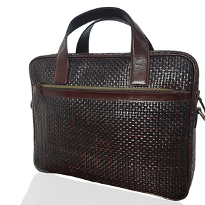 Bolso Tote de Oficina Premium Hecho a Mano, Color Marrón Oscuro, Forro de Cuero Genuino Tejido a Mano, Bolso para Portátil con Bolsillo Frontal con Cremallera, Ligero e Impermeable - Product Image 3