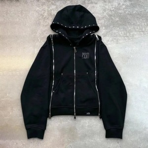 Custom Man Sweatsuit Rhinestone Rivet Tracksuit <b>Detachable</b> <b>Sleeve</b> Zip up Hoodie and Zip Flare Sweatpants Set Tracksuit 2025 - Product Image 3