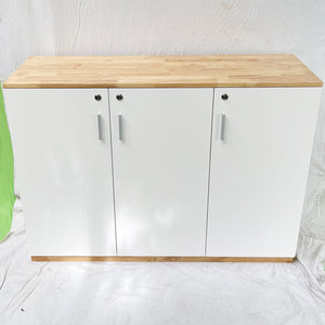 Armoire à dossiers minimaliste à 2 niveaux en bois et similicuir verrouillable 120x40x87cm - Product Image 3
