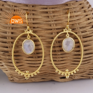 Meilleure vente en argent sterling plaqué or 18 carats naturel arc-en-ciel lune pierre gemme boucle d'oreille demi fabricant de bijoux fins - Product Image 2